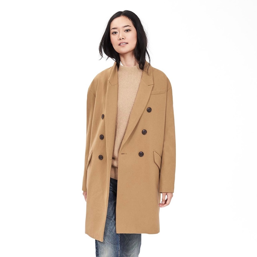Banana Republic wool double-breasted camel top coat nwot